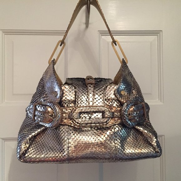 Jimmy Choo Tulita Gold Python Handbag - Picture 6 of 6